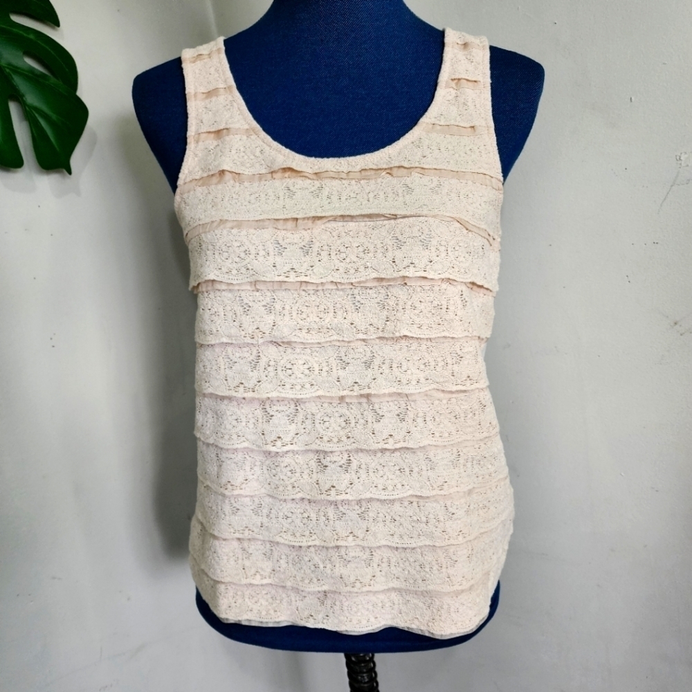 J Crew Blush Silk Lace Ribbon Tank Top